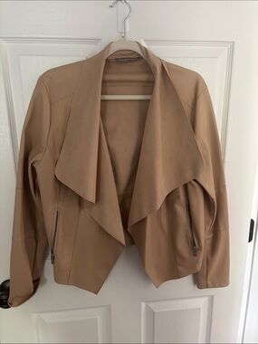 bagatelle Tan Draped Open-Front Women's Leather Jacket
